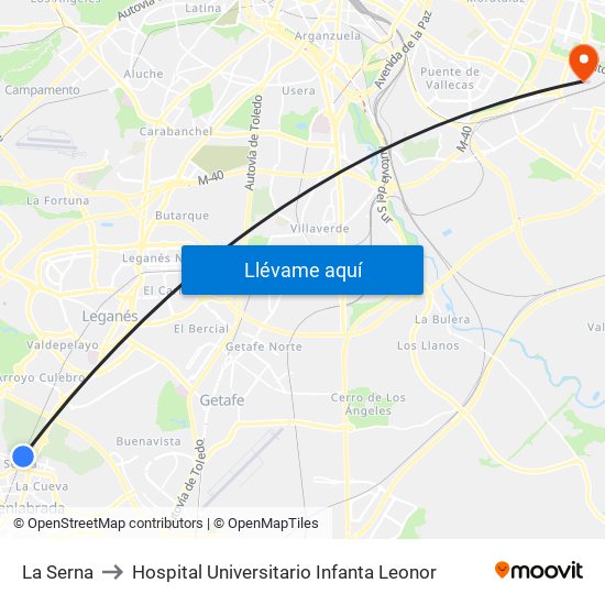 La Serna to Hospital Universitario Infanta Leonor map