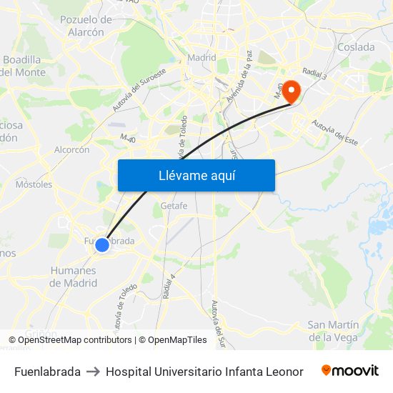 Fuenlabrada to Hospital Universitario Infanta Leonor map