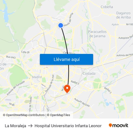 La Moraleja to Hospital Universitario Infanta Leonor map
