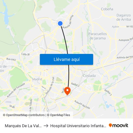 Marqués De La Valdavia to Hospital Universitario Infanta Leonor map