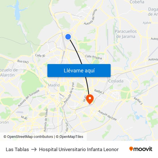 Las Tablas to Hospital Universitario Infanta Leonor map