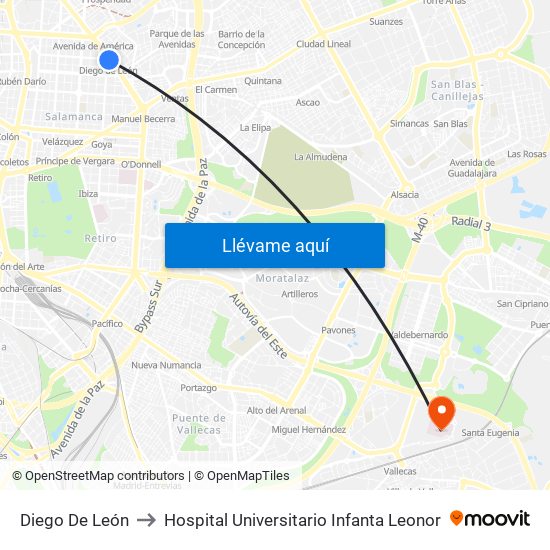 Diego De León to Hospital Universitario Infanta Leonor map