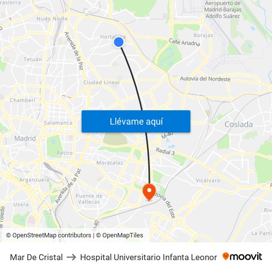 Mar De Cristal to Hospital Universitario Infanta Leonor map