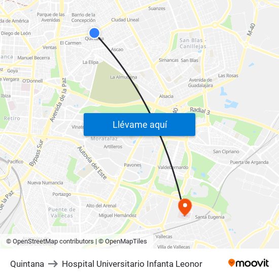 Quintana to Hospital Universitario Infanta Leonor map