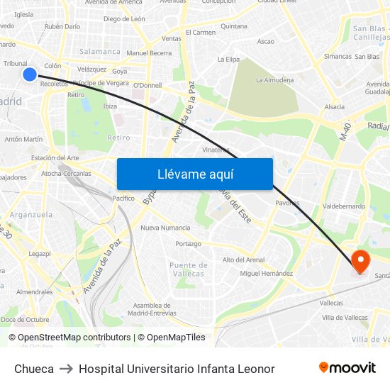 Chueca to Hospital Universitario Infanta Leonor map