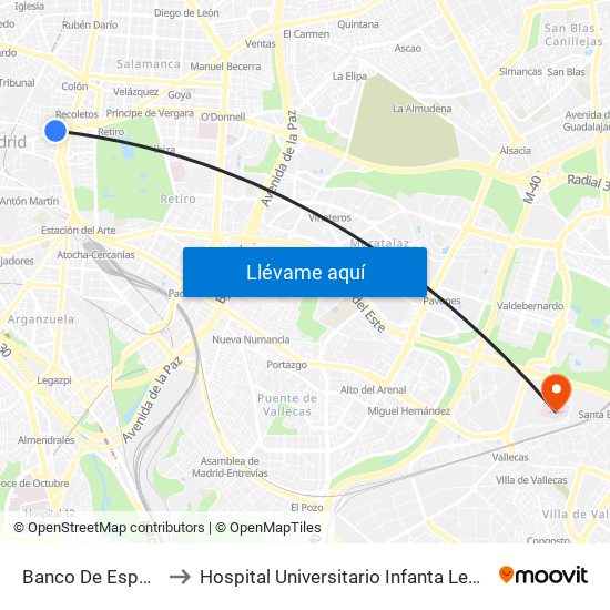 Banco De España to Hospital Universitario Infanta Leonor map