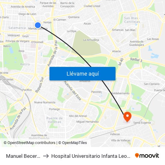 Manuel Becerra to Hospital Universitario Infanta Leonor map