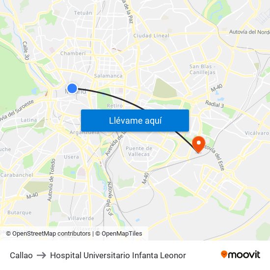 Callao to Hospital Universitario Infanta Leonor map