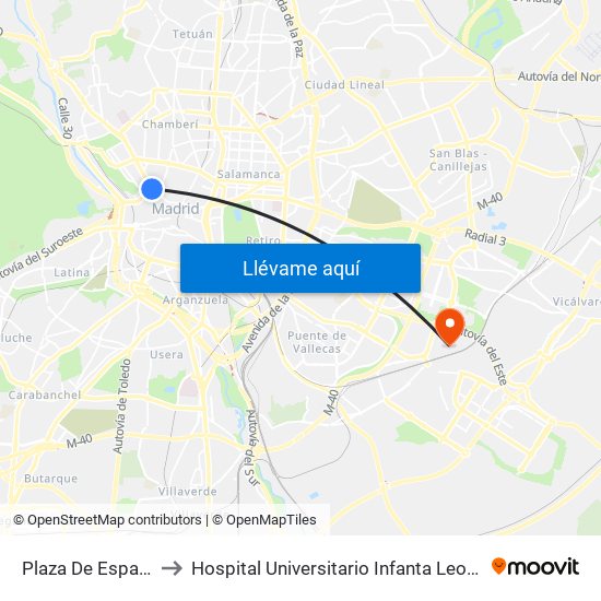 Plaza De España to Hospital Universitario Infanta Leonor map