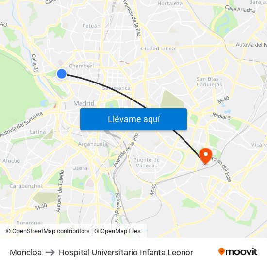Moncloa to Hospital Universitario Infanta Leonor map
