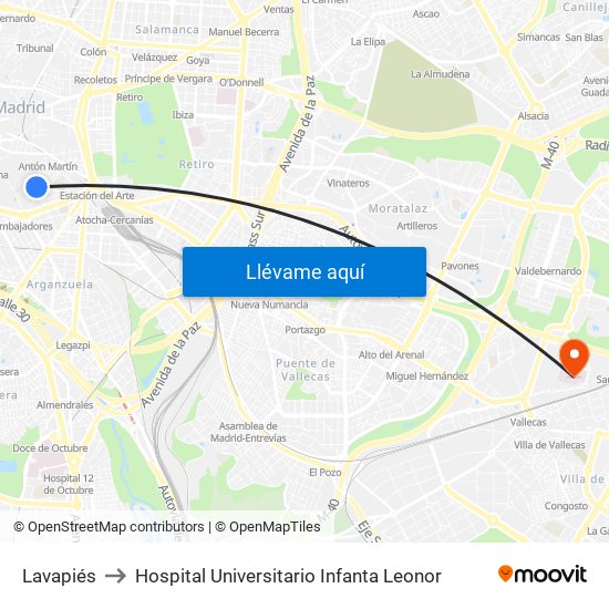 Lavapiés to Hospital Universitario Infanta Leonor map