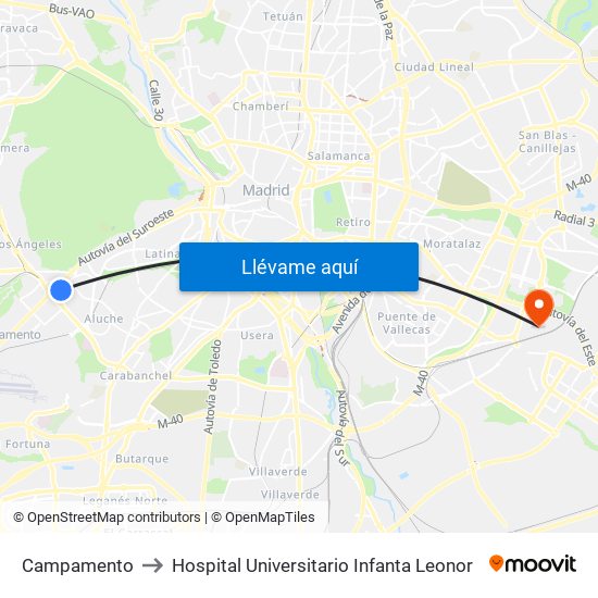 Campamento to Hospital Universitario Infanta Leonor map