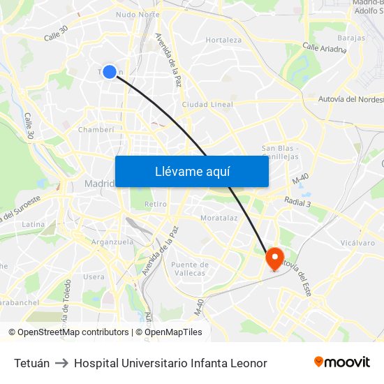 Tetuán to Hospital Universitario Infanta Leonor map
