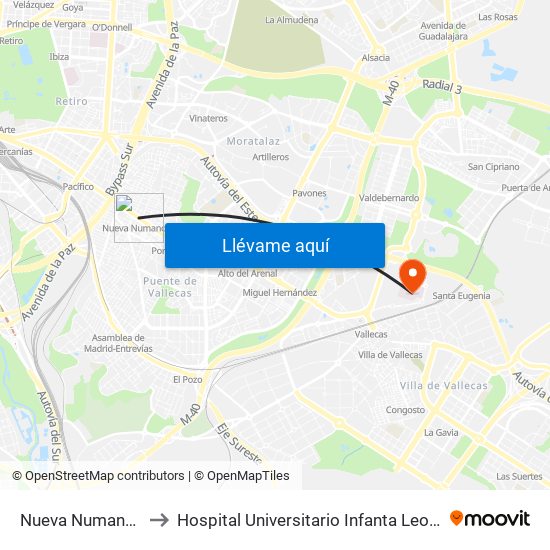 Nueva Numancia to Hospital Universitario Infanta Leonor map