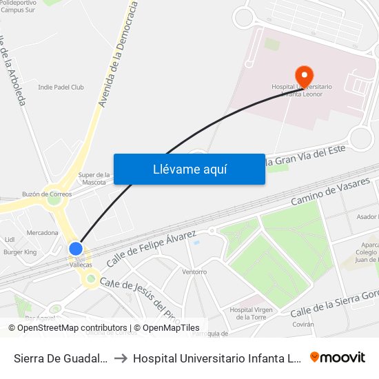 Sierra De Guadalupe to Hospital Universitario Infanta Leonor map