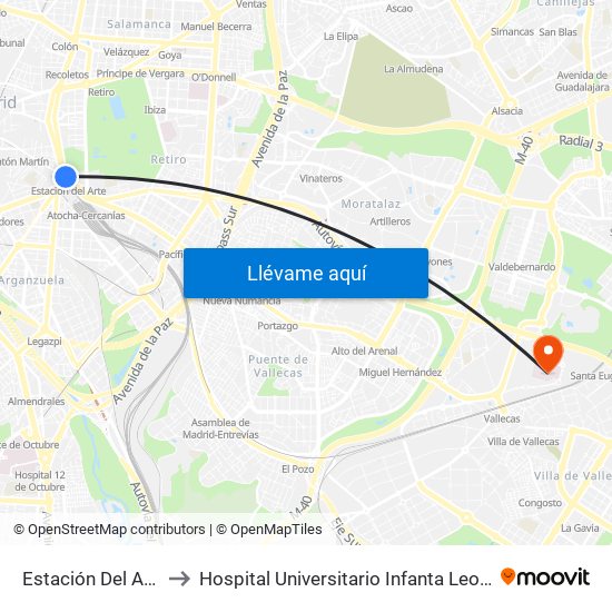 Estación Del Arte to Hospital Universitario Infanta Leonor map