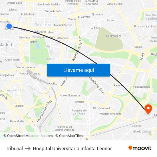 Tribunal to Hospital Universitario Infanta Leonor map