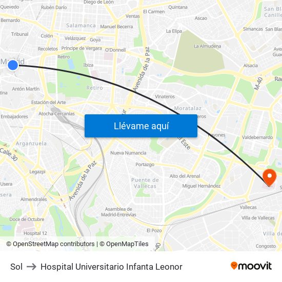 Sol to Hospital Universitario Infanta Leonor map