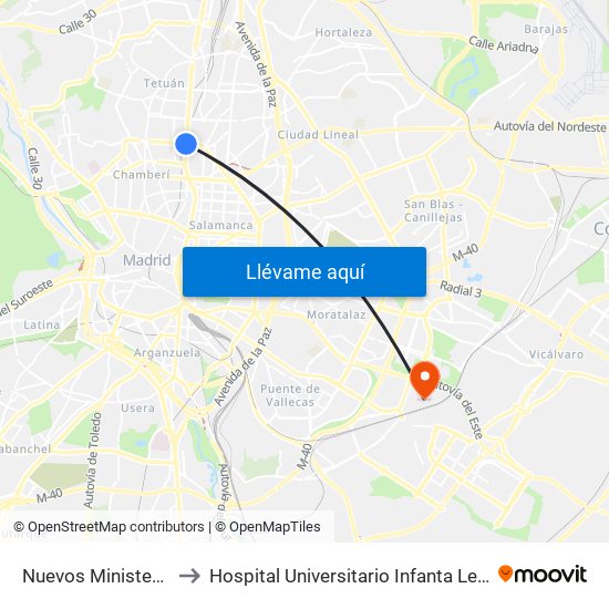 Nuevos Ministerios to Hospital Universitario Infanta Leonor map