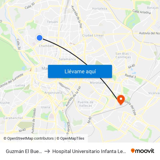 Guzmán El Bueno to Hospital Universitario Infanta Leonor map