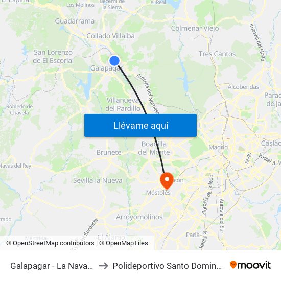 Galapagar - La Navata to Polideportivo Santo Domingo map