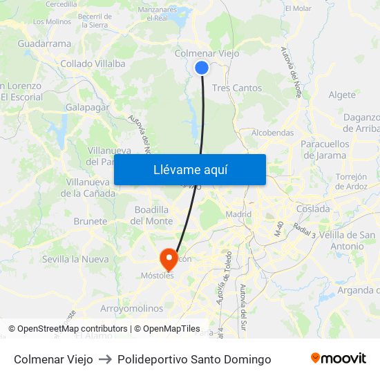 Colmenar Viejo to Polideportivo Santo Domingo map