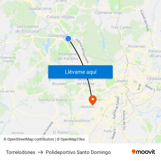 Torrelodones to Polideportivo Santo Domingo map