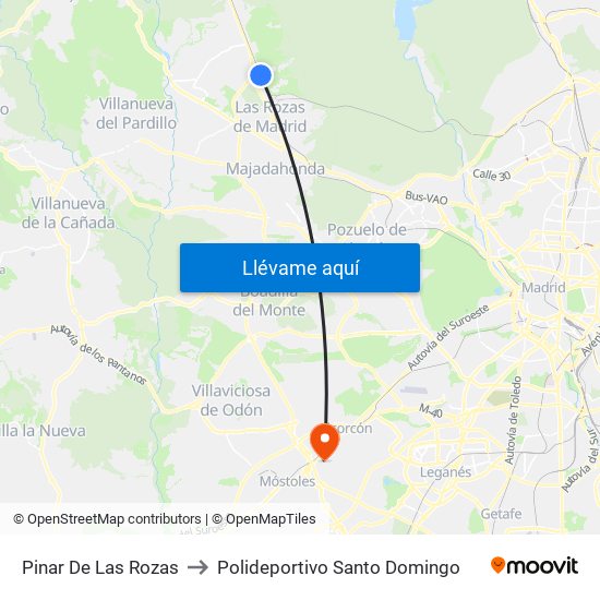 Pinar De Las Rozas to Polideportivo Santo Domingo map