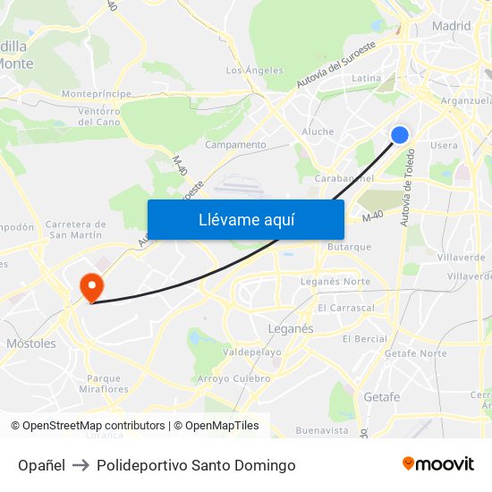 Opañel to Polideportivo Santo Domingo map