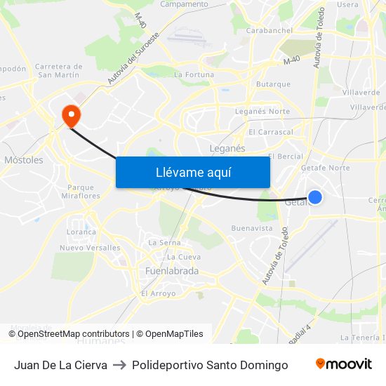 Juan De La Cierva to Polideportivo Santo Domingo map