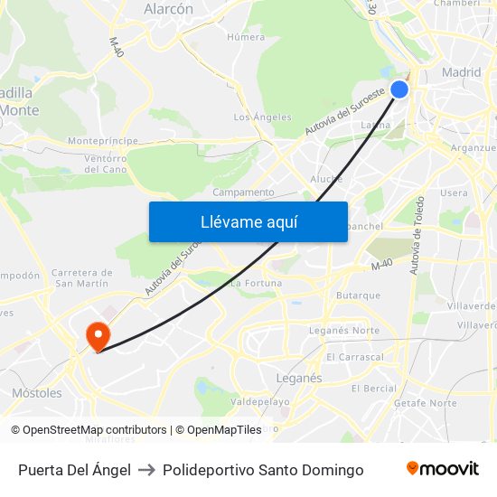 Puerta Del Ángel to Polideportivo Santo Domingo map