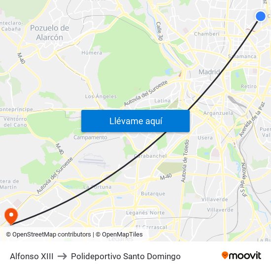 Alfonso XIII to Polideportivo Santo Domingo map