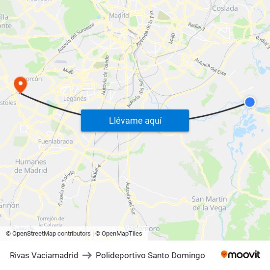 Rivas Vaciamadrid to Polideportivo Santo Domingo map