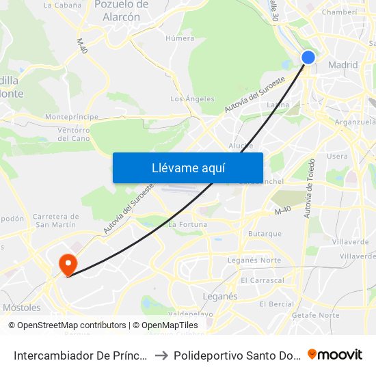 Intercambiador De Príncipe Pío to Polideportivo Santo Domingo map