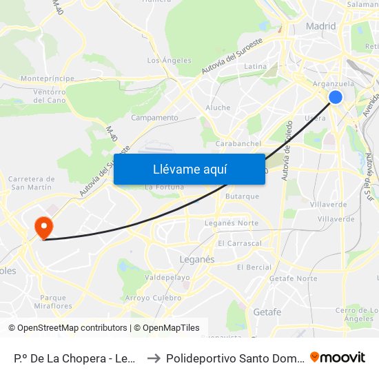 P.º De La Chopera - Legazpi to Polideportivo Santo Domingo map