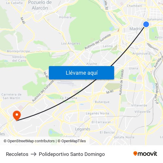 Recoletos to Polideportivo Santo Domingo map