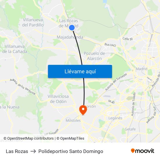 Las Rozas to Polideportivo Santo Domingo map