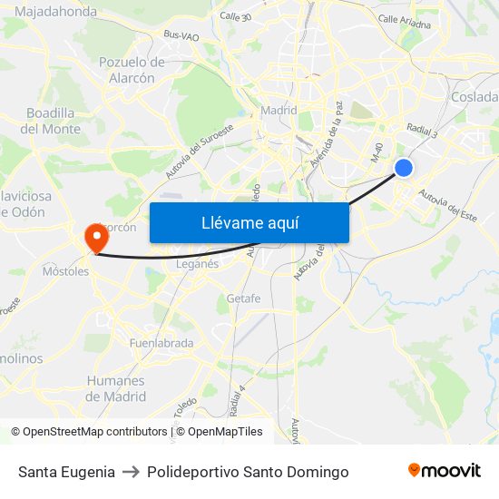 Santa Eugenia to Polideportivo Santo Domingo map