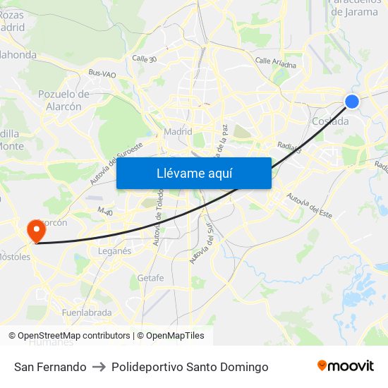 San Fernando to Polideportivo Santo Domingo map