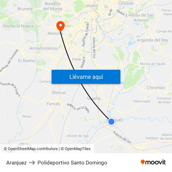 Aranjuez to Polideportivo Santo Domingo map