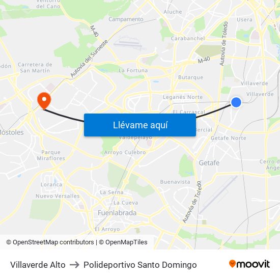 Villaverde Alto to Polideportivo Santo Domingo map