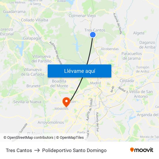 Tres Cantos to Polideportivo Santo Domingo map