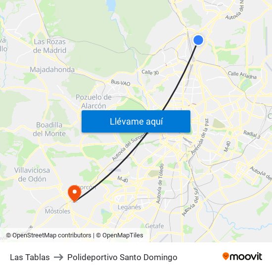 Las Tablas to Polideportivo Santo Domingo map