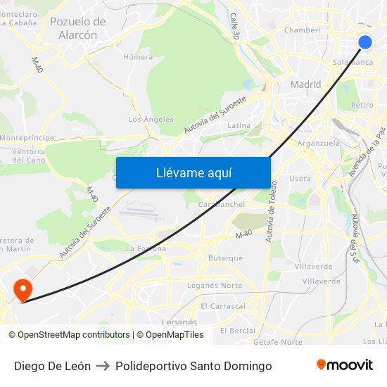 Diego De León to Polideportivo Santo Domingo map