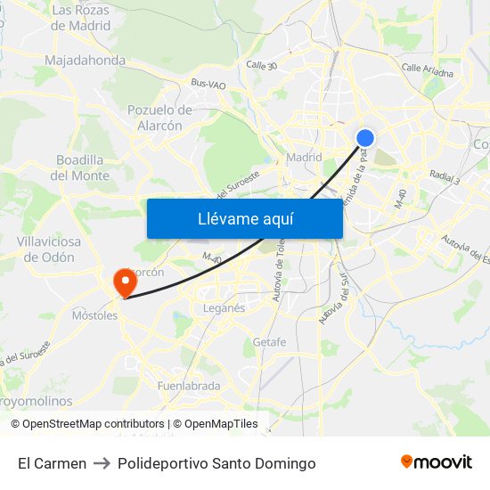 El Carmen to Polideportivo Santo Domingo map