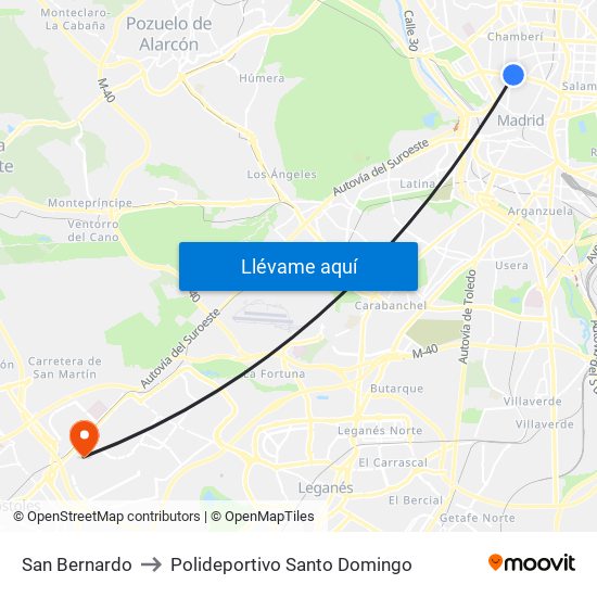 San Bernardo to Polideportivo Santo Domingo map