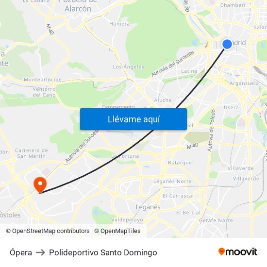 Ópera to Polideportivo Santo Domingo map