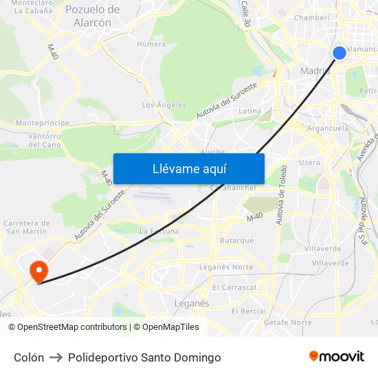 Colón to Polideportivo Santo Domingo map