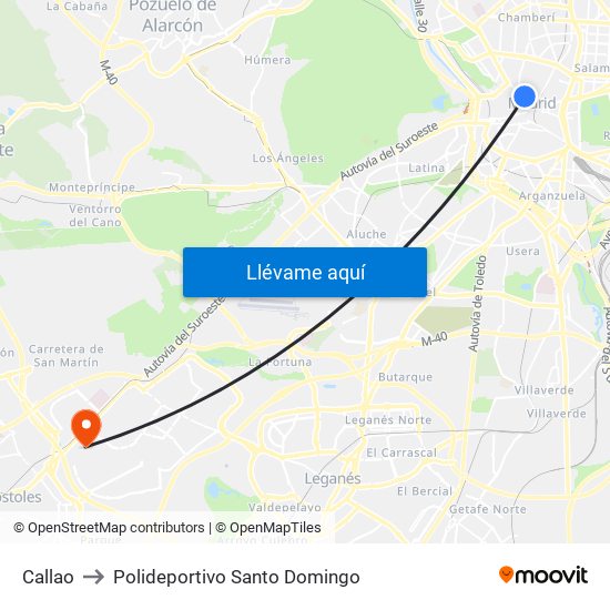 Callao to Polideportivo Santo Domingo map