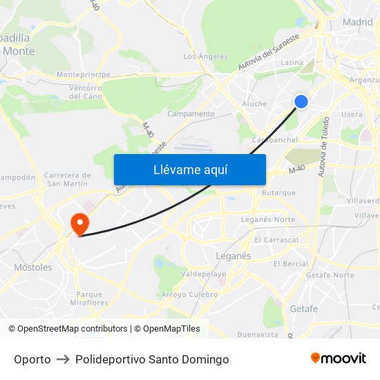 Oporto to Polideportivo Santo Domingo map